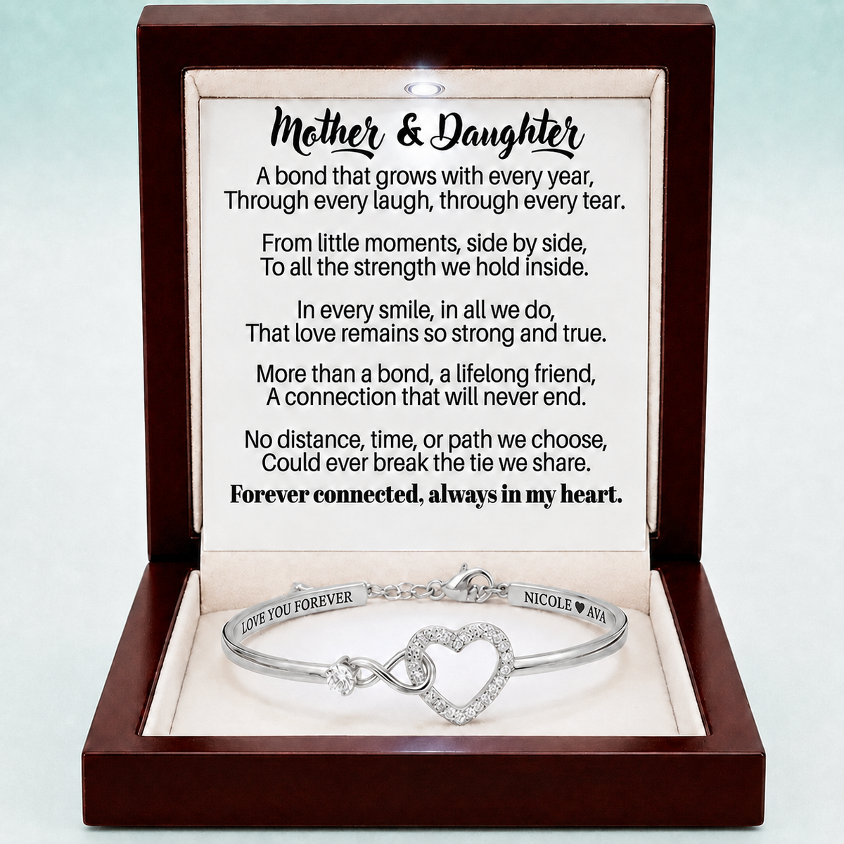 To My Daughter Infinity Heart Bracelet Linked Forever From Mom - Engraved Names