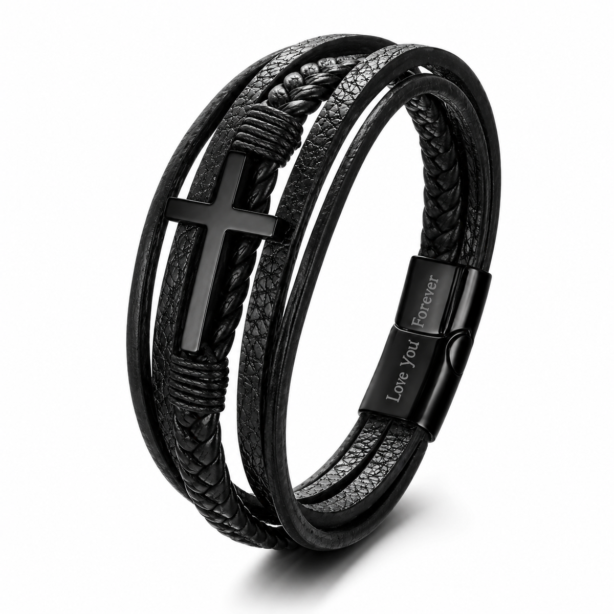 Cross Leather Bracelet - Meaningful Engraving