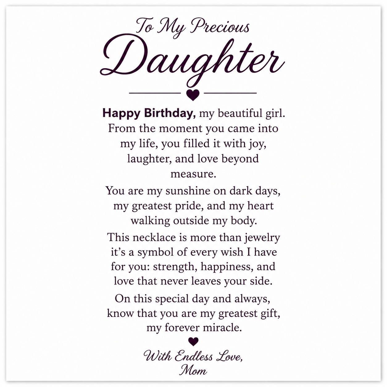 Happy Birthday Dear Daughter Close to My Heart Necklace - You light our world