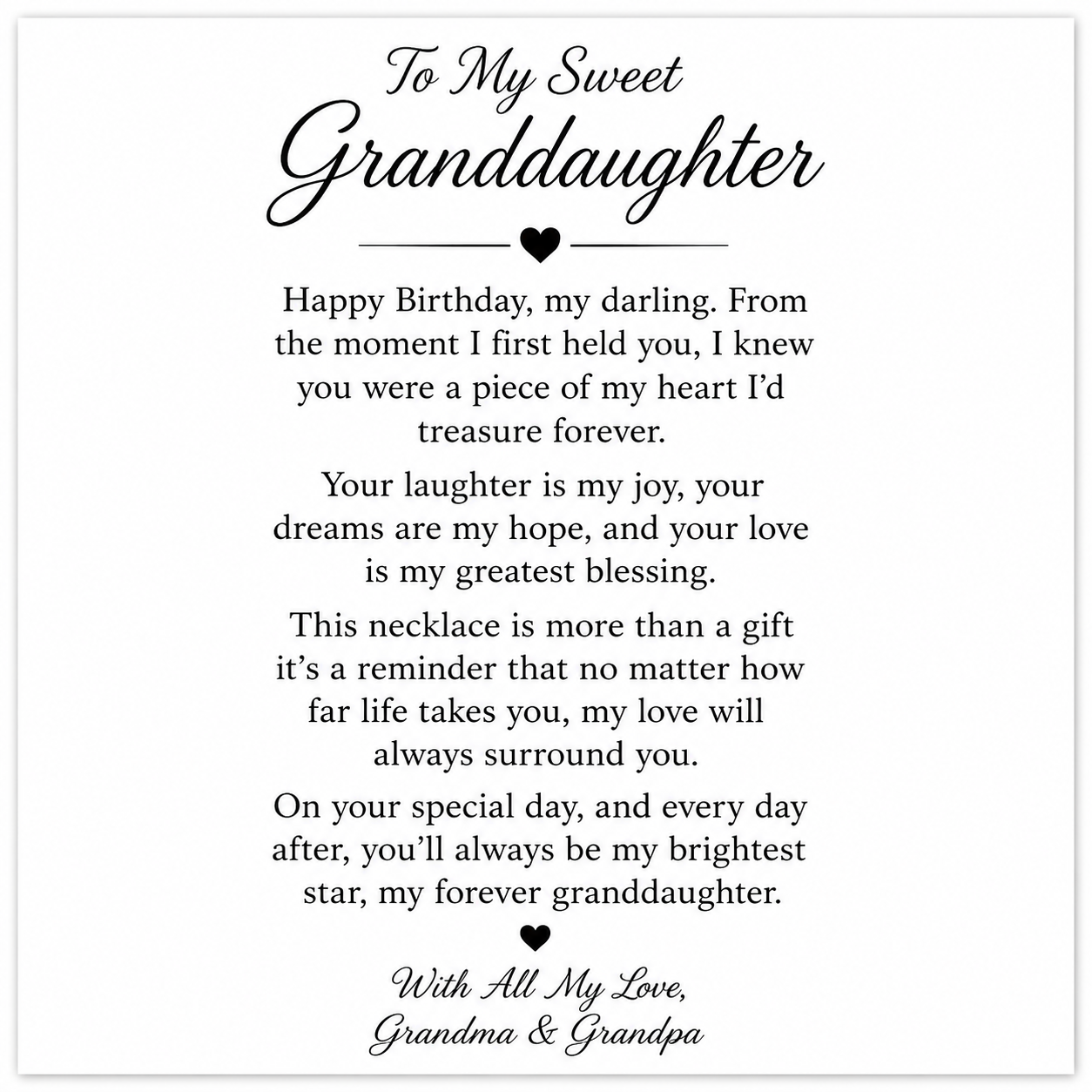 Happy Birthday Granddaughter Close to My Heart Necklace - Sparkle and shine