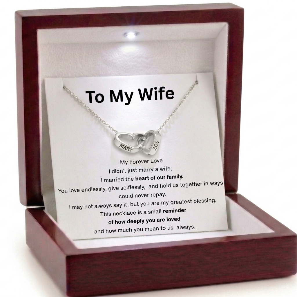 To My Wife - Interlocking Hearts Name Necklace