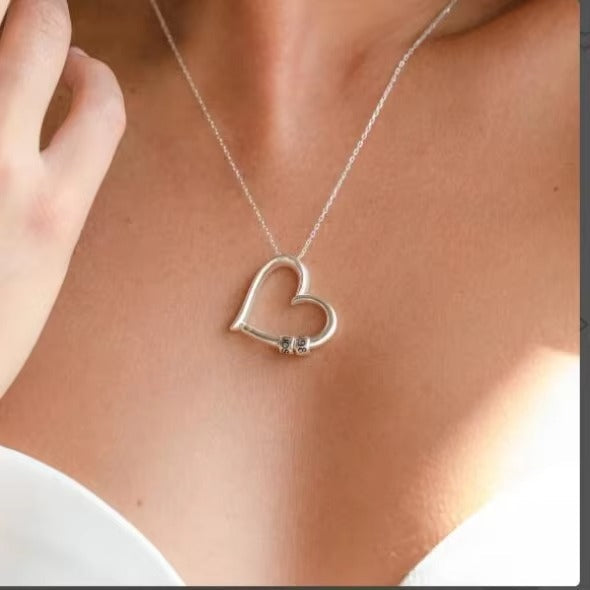 To My Wife – Engraved Heart Beads Charm Necklace
