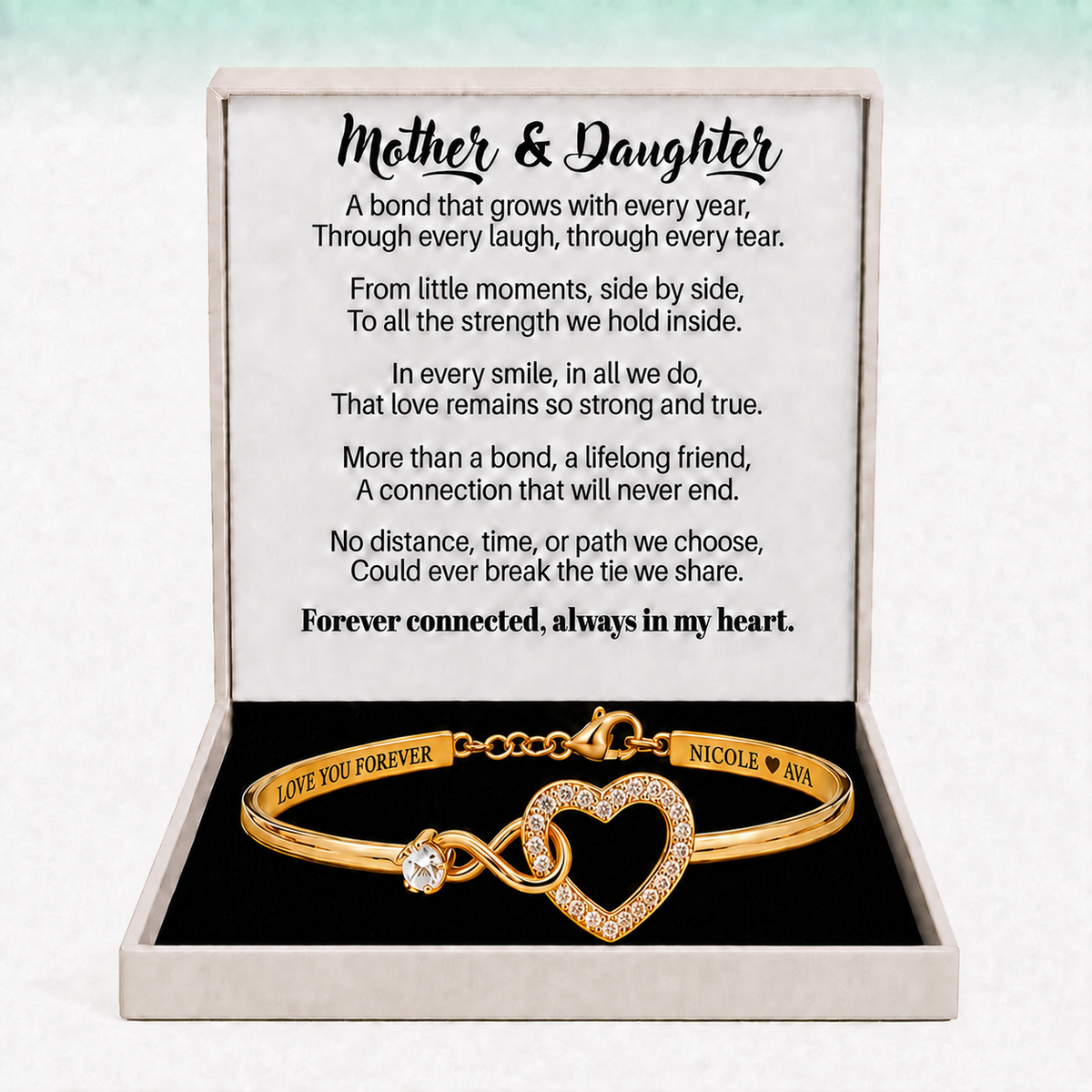 To My Daughter Infinity Heart Bracelet Linked Forever From Mom - Engraved Names