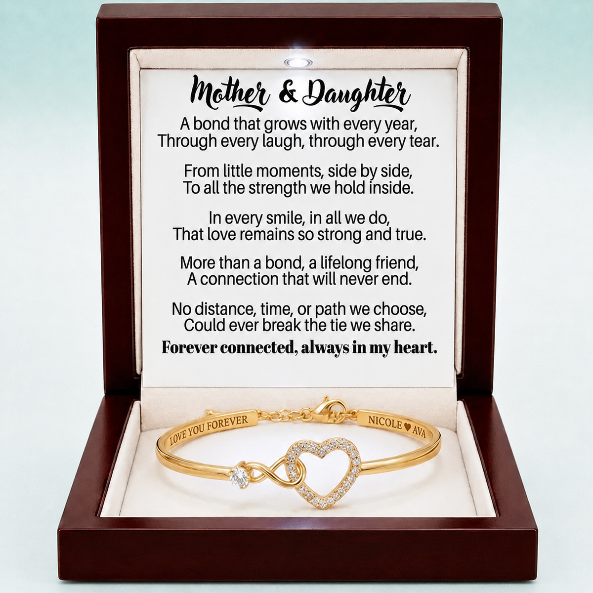To My Daughter Infinity Heart Bracelet Linked Forever From Mom - Engraved Names
