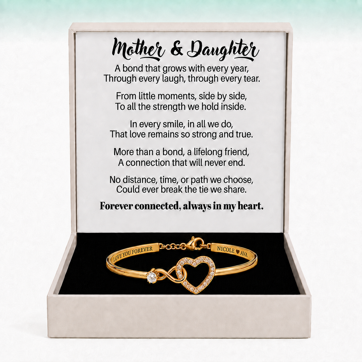 To My Daughter Infinity Heart Bracelet Linked Forever From Mom - Engraved Names