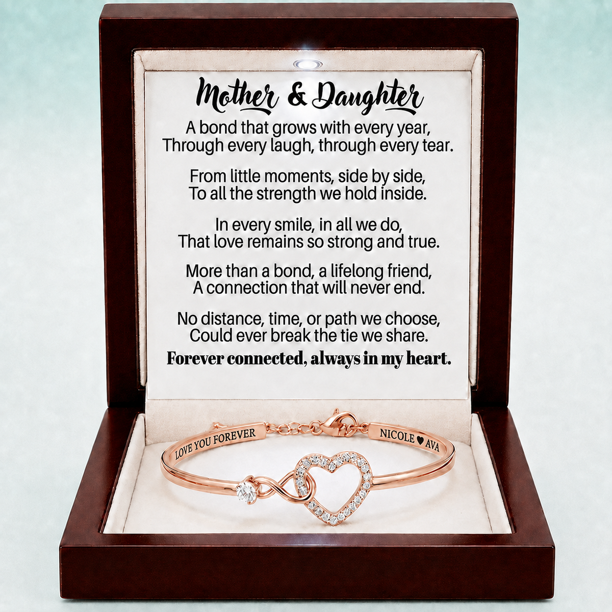 To My Daughter Infinity Heart Bracelet Linked Forever From Mom - Engraved Names