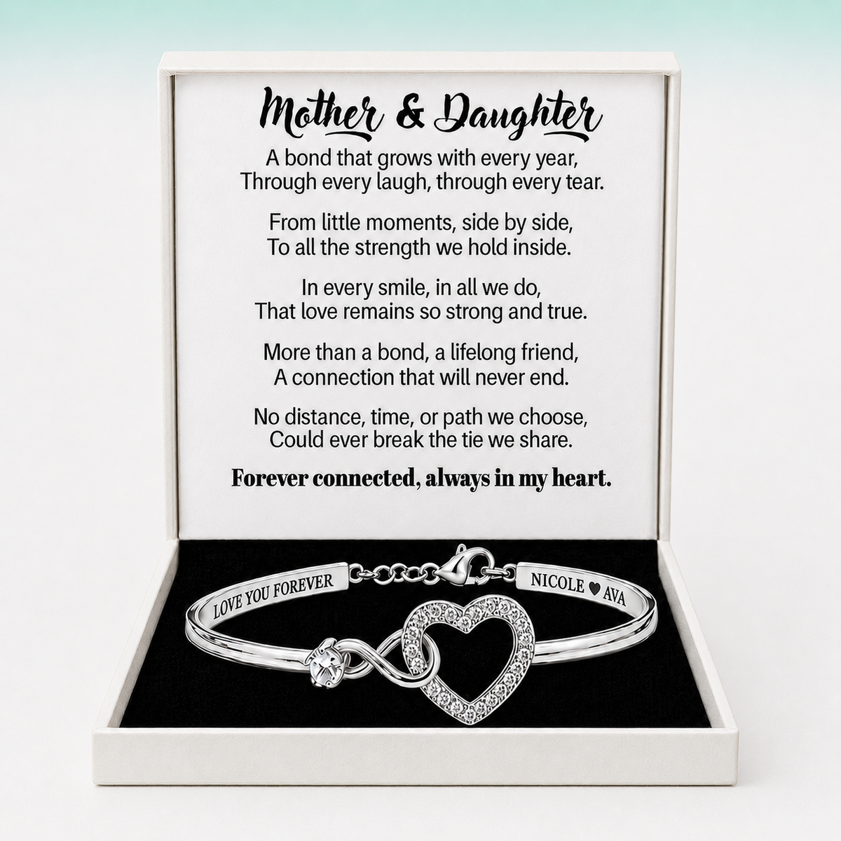 To My Daughter Infinity Heart Bracelet Linked Forever From Mom - Engraved Names