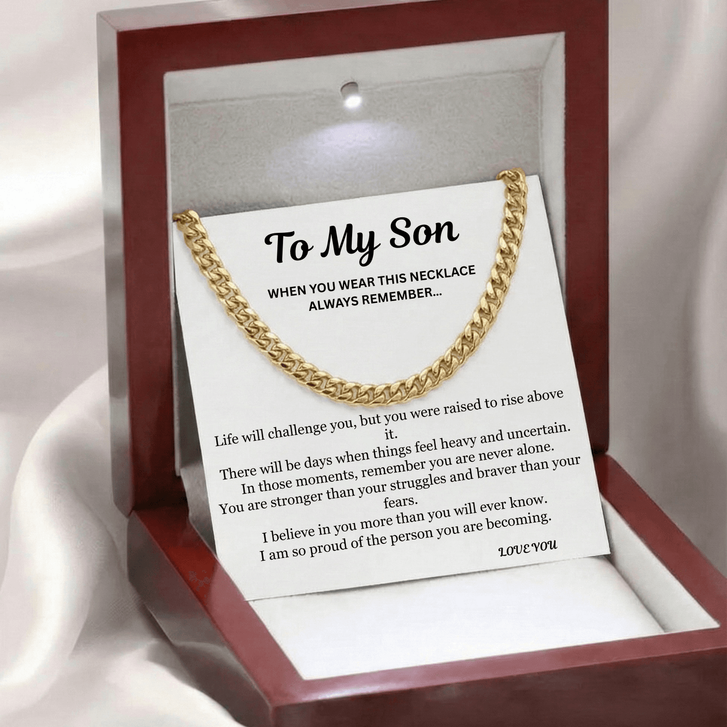To My Son - Always With You - Strength and  Protection Cuban Chain Necklace