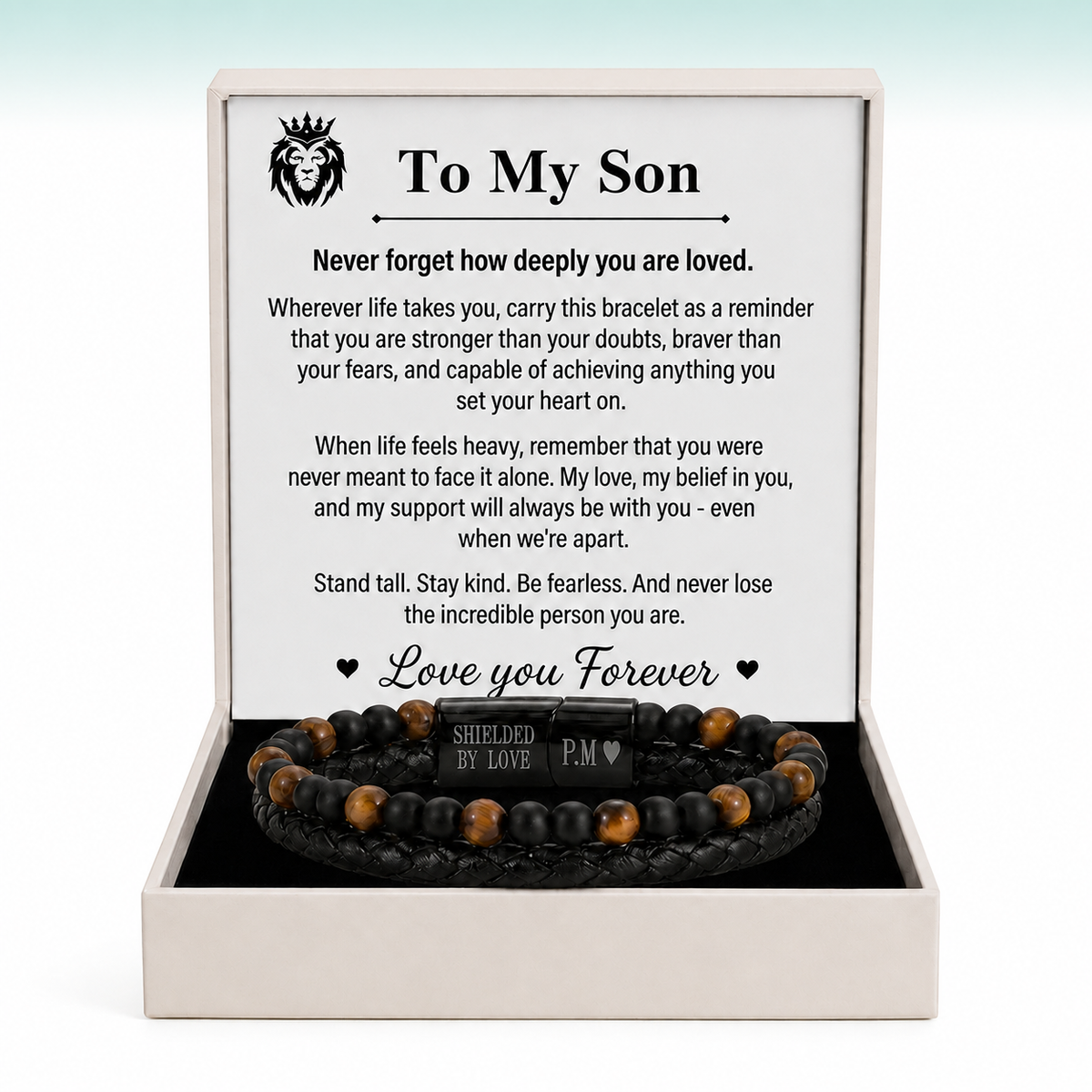 To My son Engraved Tiger Eye  Bracelet
