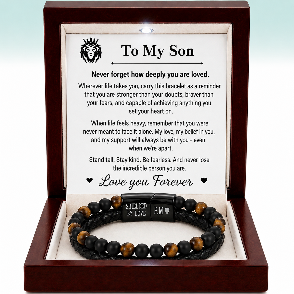 To My son Engraved Tiger Eye  Bracelet